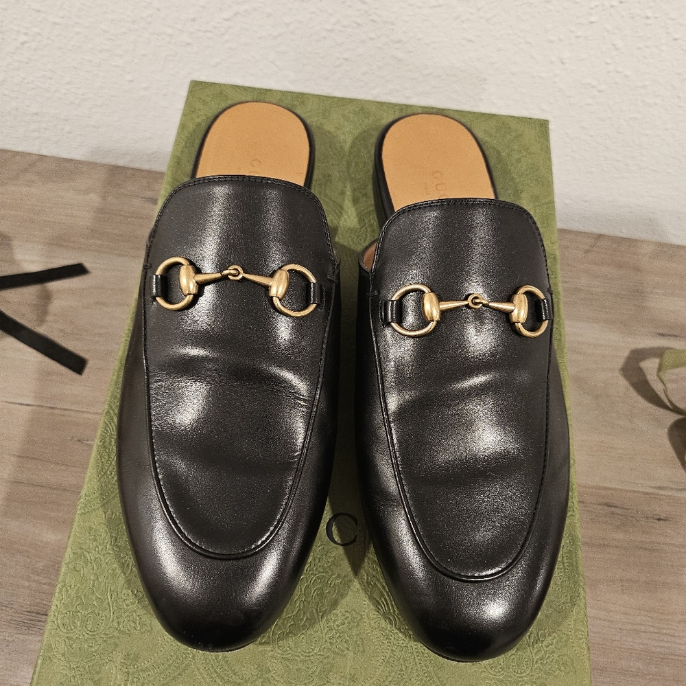 Gucci Black Leather Princetown with Gold Hardware size 37 great condition
